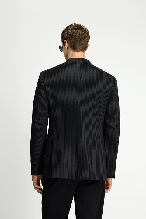 Siyah 7 Drop Super Slim Fit Eksra Dar Kesim Örme Klasik Çizgili Ceket