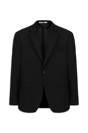 Siyah Super Slim Fit Ekstra Dar Kesim Örme Klasik Çizgili Ceket