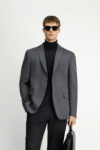  Koyu Füme Super Slim Fit Ekstra Dar Kesim Örme Klasik Çizgili Ceket