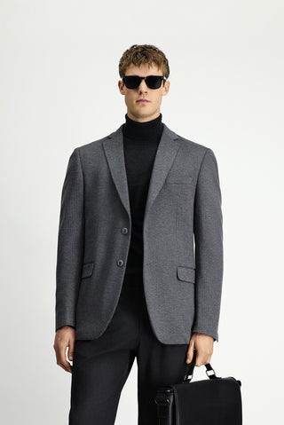  Koyu Füme Super Slim Fit Ekstra Dar Kesim Örme Klasik Çizgili Ceket