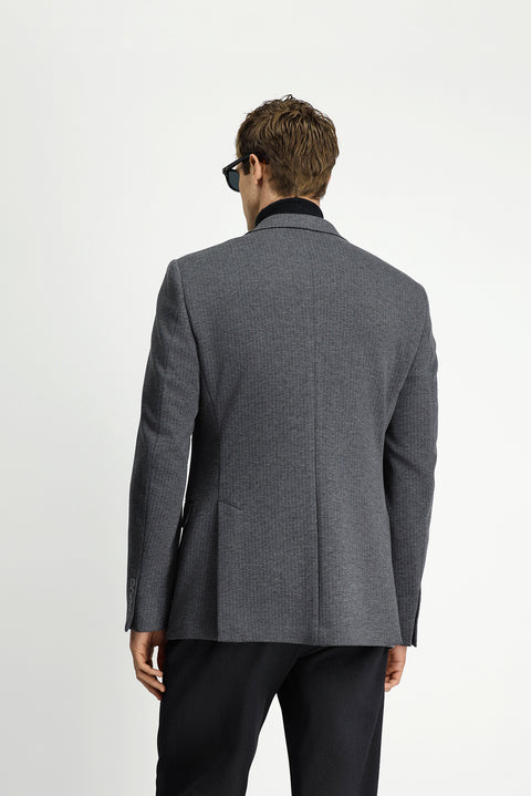 Koyu Füme 7 Drop Super Slim Fit Eksra Dar Kesim Örme Klasik Çizgili Ceket