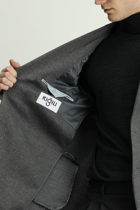 Koyu Füme 7 Drop Super Slim Fit Eksra Dar Kesim Örme Klasik Çizgili Ceket