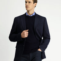 Koyu Lacivert 8 Drop Muscle Fit Uzun Atletik Kesim Örme Klasik Çizgili Ceket