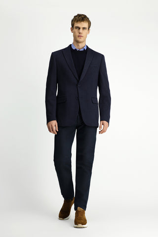  Koyu Lacivert Super Slim Fit Ekstra Dar Kesim Örme Klasik Çizgili Ceket