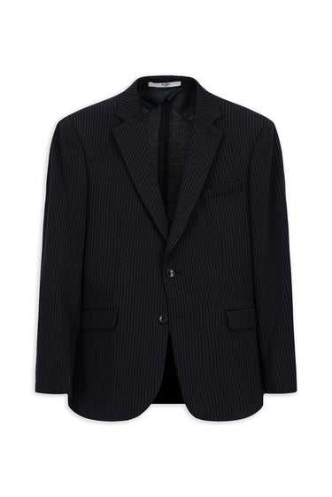Koyu Lacivert Super Slim Fit Ekstra Dar Kesim Örme Klasik Çizgili Ceket