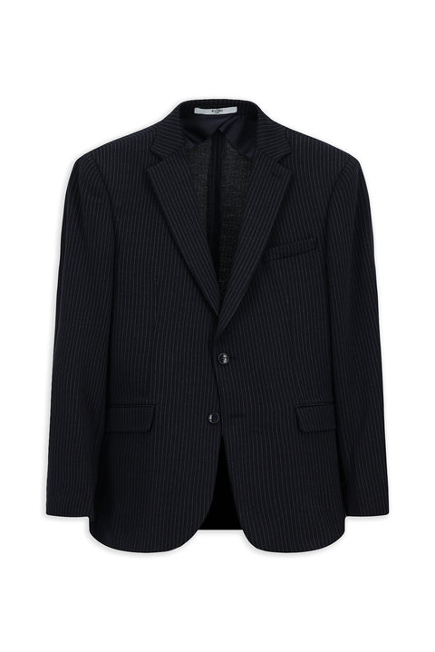 Koyu Lacivert 7 Drop Super Slim Fit Eksra Dar Kesim Örme Klasik Çizgili Ceket