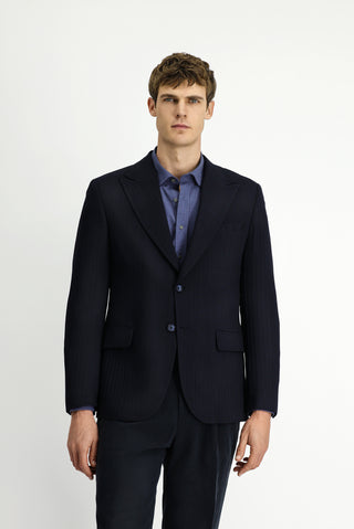  Koyu Lacivert Slim Fit Dar Kesim Klasik Çizgili Ceket