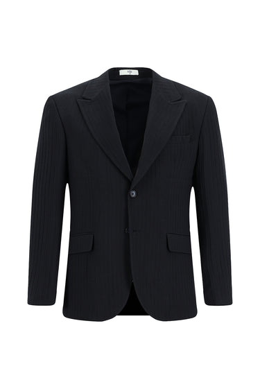 Koyu Lacivert Slim Fit Dar Kesim Klasik Çizgili Ceket
