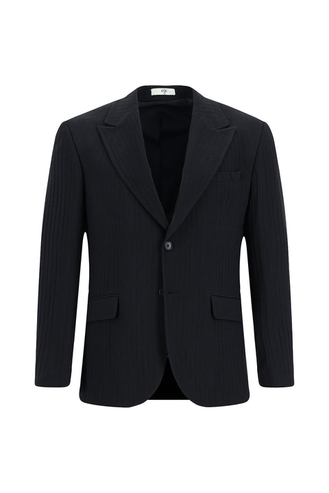 Koyu Lacivert 7 Drop Slim Fit Dar Kesim Klasik Çizgili Ceket