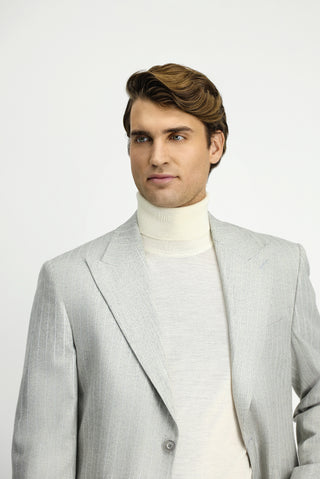 Açık Gri Regular Fit Çizgili Yünlü Klasik Ceket