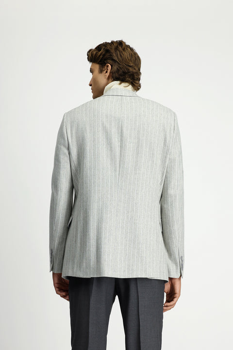 Açık Gri 6 Drop Regular Fit Standart Kesim Çizgili Yünlü Klasik Ceket
