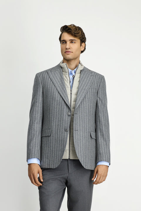 Orta Füme 6 Drop Regular Fit Standart Kesim Çizgili Yünlü Klasik Ceket