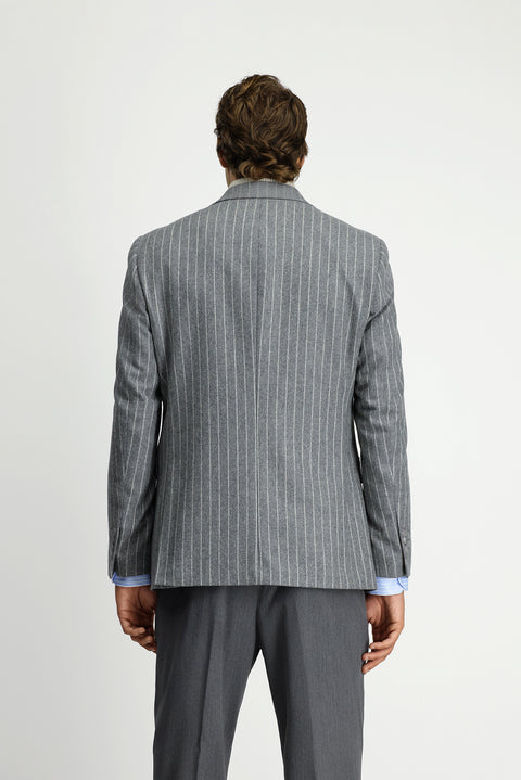 Orta Füme 6 Drop Regular Fit Standart Kesim Çizgili Yünlü Klasik Ceket