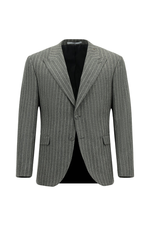 Orta Füme 6 Drop Regular Fit Standart Kesim Çizgili Yünlü Klasik Ceket