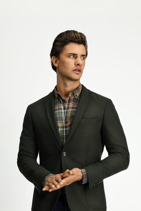 Koyu Haki 7 Drop Super Slim Fit Eksra Dar Kesim Klasik Ceket