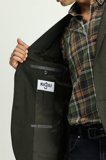 Koyu Haki Super Slim Fit Ekstra Dar Kesim Klasik Ceket
