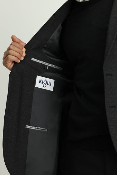 Koyu Antrasit Super Slim Fit Ekstra Dar Kesim Klasik Ceket