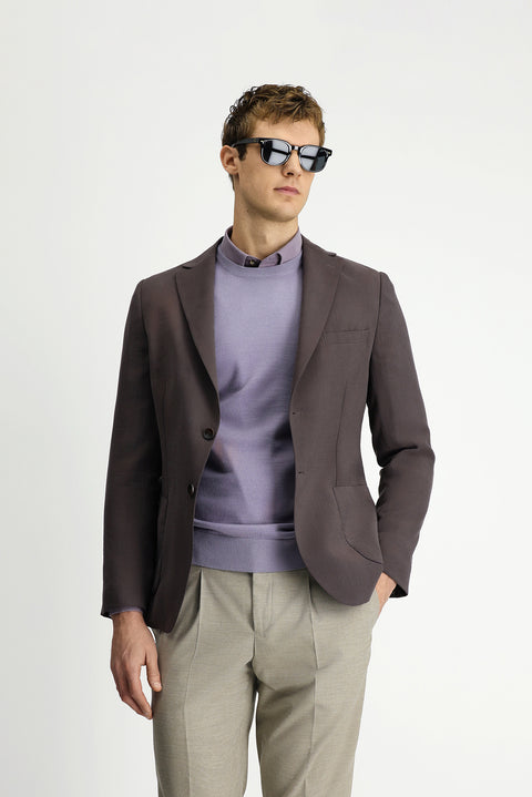 Dark Brown 6 Drop Regular Fit Modal Blend Patch Pocket Mono Collar Sport Jacket