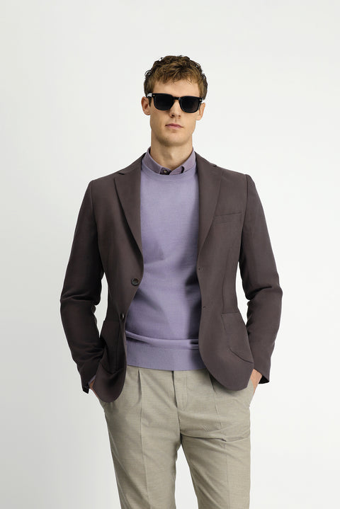 Dark Brown 6 Drop Regular Fit Modal Blend Patch Pocket Mono Collar Sport Jacket