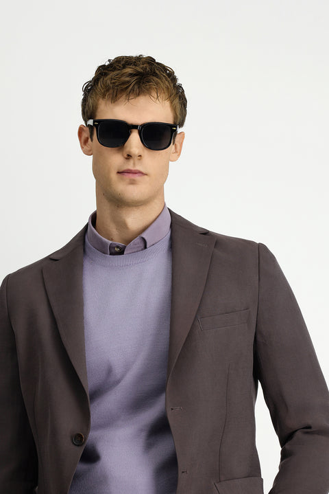 Dark Brown 6 Drop Regular Fit Modal Blend Patch Pocket Mono Collar Sport Jacket