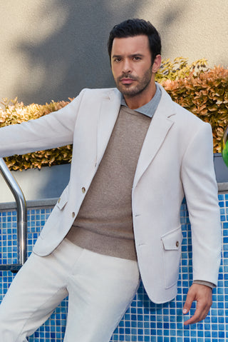  Ekru 6 Drop Regular Fit Standart Kesim Desenli Spor Ceket