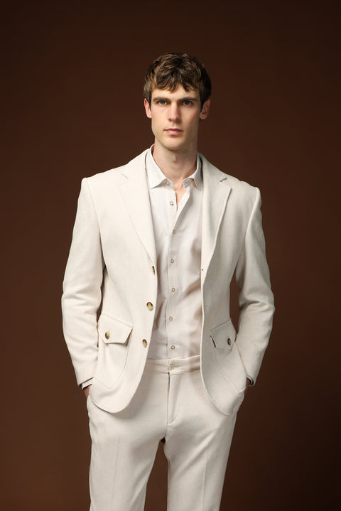 Ekru 6 Drop Regular Fit Standart Kesim Desenli Spor Ceket