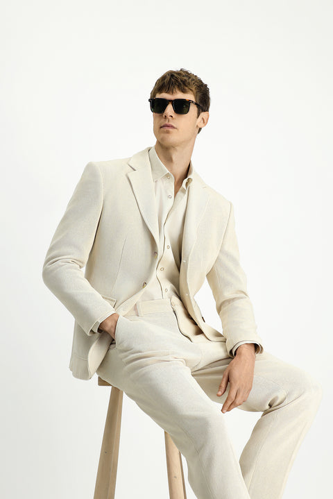 Ekru 6 Drop Regular Fit Standart Kesim Desenli Spor Ceket