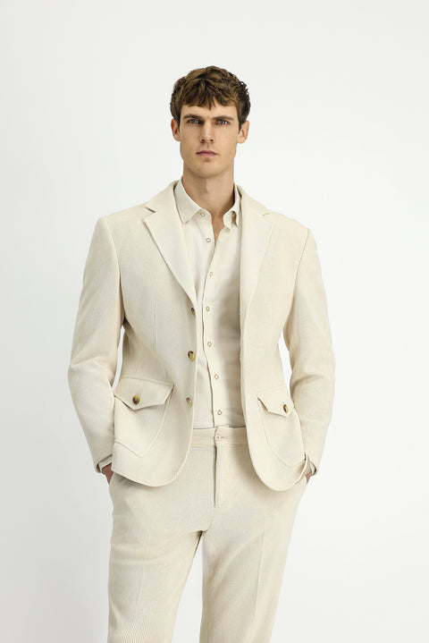 Ekru 6 Drop Regular Fit Standart Kesim Desenli Spor Ceket