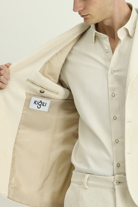 Ekru 6 Drop Regular Fit Standart Kesim Desenli Spor Ceket