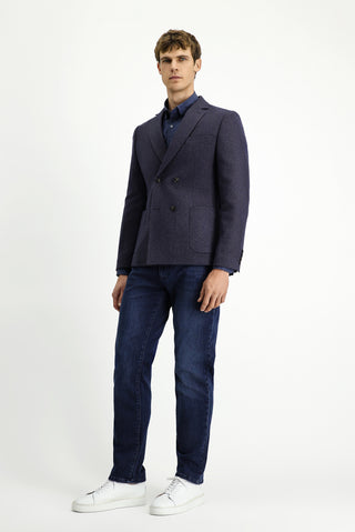  Orta Lacivert Regular Fit Yünlü Desenli Kruvaze Ceket