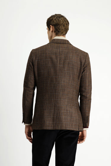 Koyu Kahve 6 Drop Regular Fit Standart Kesim Yünlü Ekose Spor Yarım Astar Torba Cep Sivri Yaka Ceket