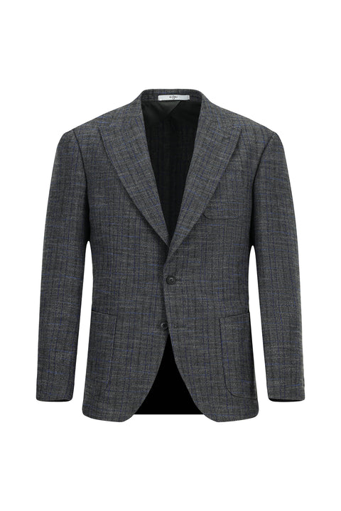 Koyu Antrasit 7 Drop Slim Fit Dar Kesim Yünlü Ekose Spor Yarım Astar Torba Cep Sivri Yaka Ceket