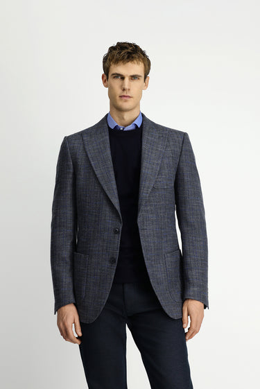  Koyu Antrasit Slim Fit Dar Kesim Ekose Yünlü Spor Ceket