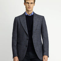 Koyu Antrasit 7 Drop Slim Fit Dar Kesim Yünlü Ekose Spor Yarım Astar Torba Cep Sivri Yaka Ceket