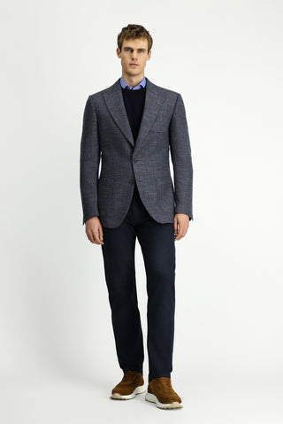  Koyu Antrasit Slim Fit Dar Kesim Ekose Yünlü Spor Ceket