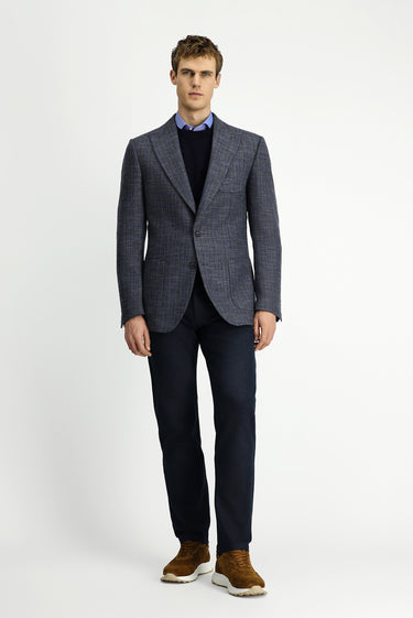  Koyu Antrasit Slim Fit Dar Kesim Ekose Yünlü Spor Ceket