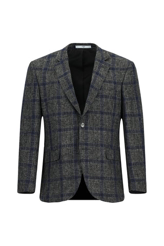  Koyu Füme 4 Drop Relaxed Fit Rahat Kesim Ekose Yünlü Ceket