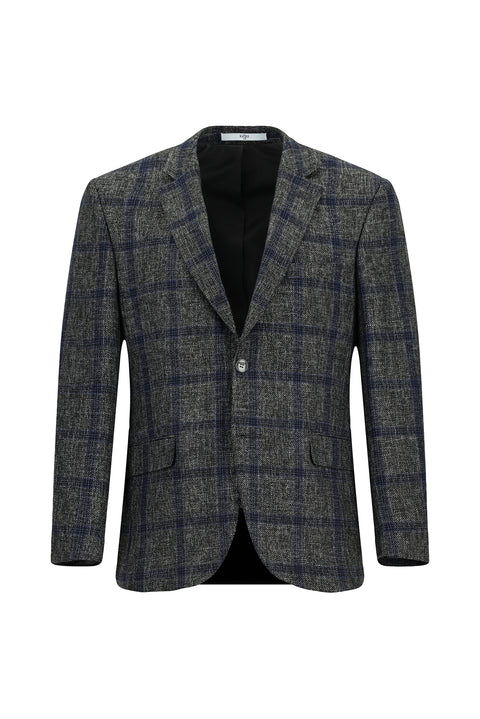 Koyu Füme 8 Drop Muscle Fit Uzun Atletik Kesim Ekose Yünlü Ceket