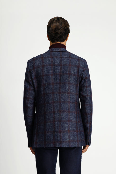 Koyu Lacivert 4 Drop Relaxed Fit Rahat Kesim Ekose Yünlü Ceket