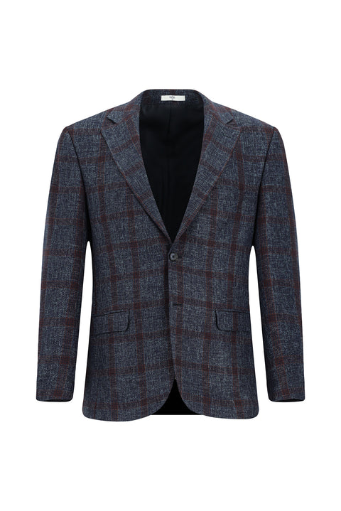 Koyu Lacivert 4 Drop Relaxed Fit Rahat Kesim Ekose Yünlü Ceket