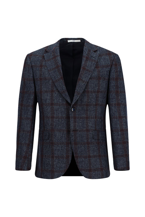 Koyu Lacivert 4 Drop Relaxed Fit Rahat Kesim Ekose Yünlü Ceket