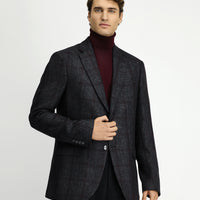 Koyu Antrasit 4 Drop Relaxed Fit Rahat Kesim Ekose Yünlü Ceket