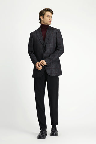  Koyu Antrasit Relaxed Fit Rahat Kesim Ekose Yünlü Ceket