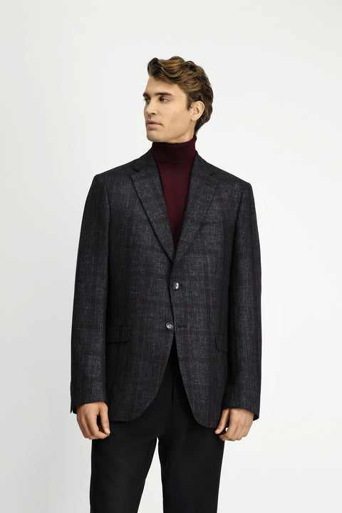 Koyu Antrasit 4 Drop Relaxed Fit Rahat Kesim Ekose Yünlü Ceket