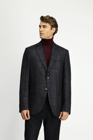  Koyu Antrasit 4 Drop Relaxed Fit Rahat Kesim Ekose Yünlü Ceket