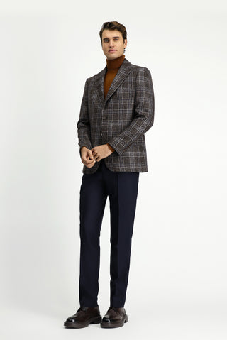  Koyu Kahve Regular Fit Yünlü Ekose Ceket