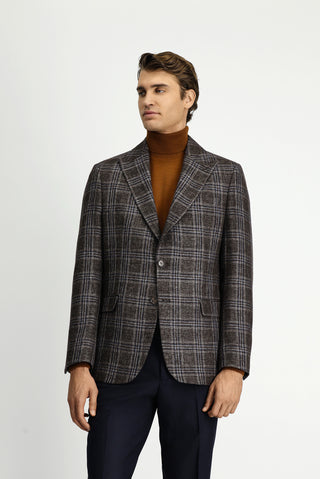  Koyu Kahve Regular Fit Yünlü Ekose Ceket