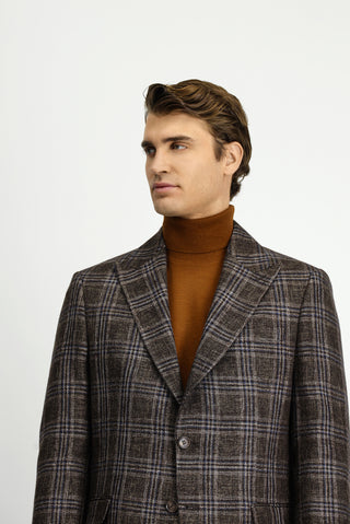  Koyu Kahve Regular Fit Yünlü Ekose Ceket