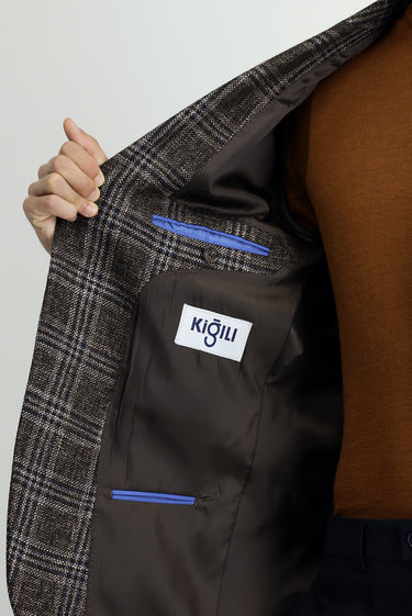 Koyu Kahve Regular Fit Yünlü Ekose Ceket