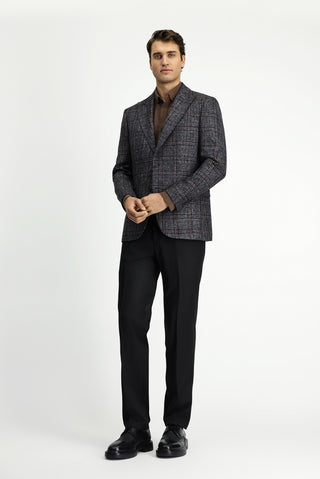  Koyu Antrasit Regular Fit Yünlü Ekose Ceket